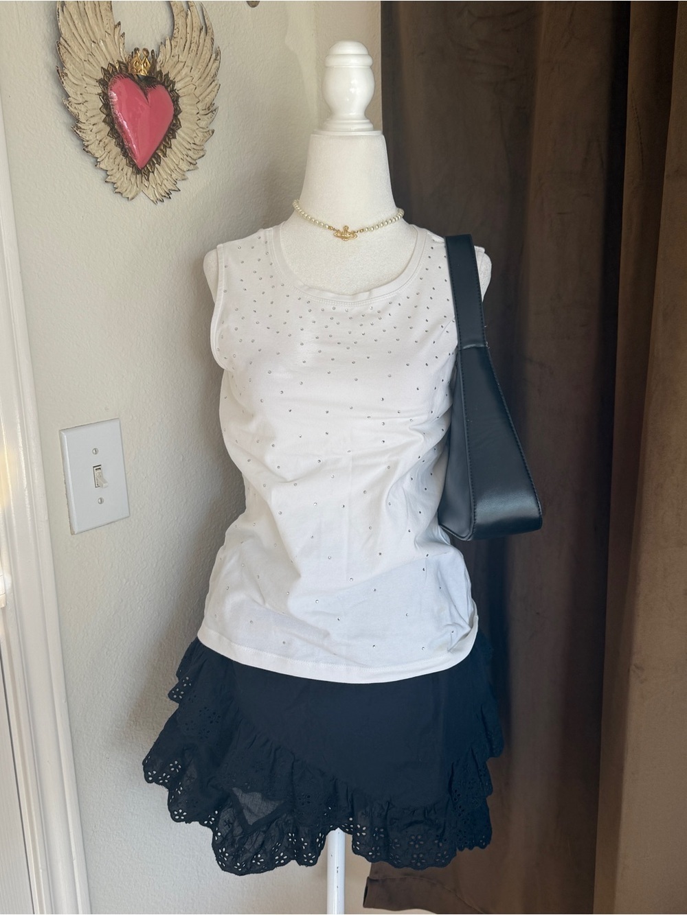 Talbots White Sleeveless Tank with Subtle Crystal Dots